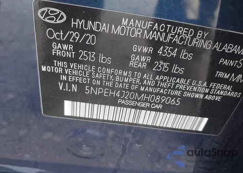 2021 Hyundai Sonata Limited z USA, uszkodzony, nr VIN 5NPEH4J20MH089065